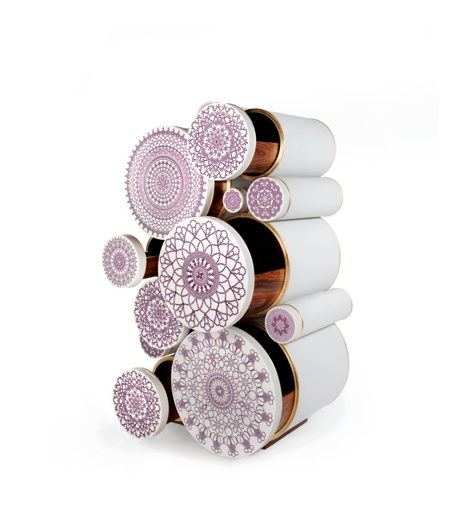 Alma de Luce, Enxoval, cabinet, Corian, Palissandro wood, Swarovski crystals, gold leaf, 100cm (W) x 50,5cm (D) x 171cm (H), 2014, photo courtesy of Alma de Luce