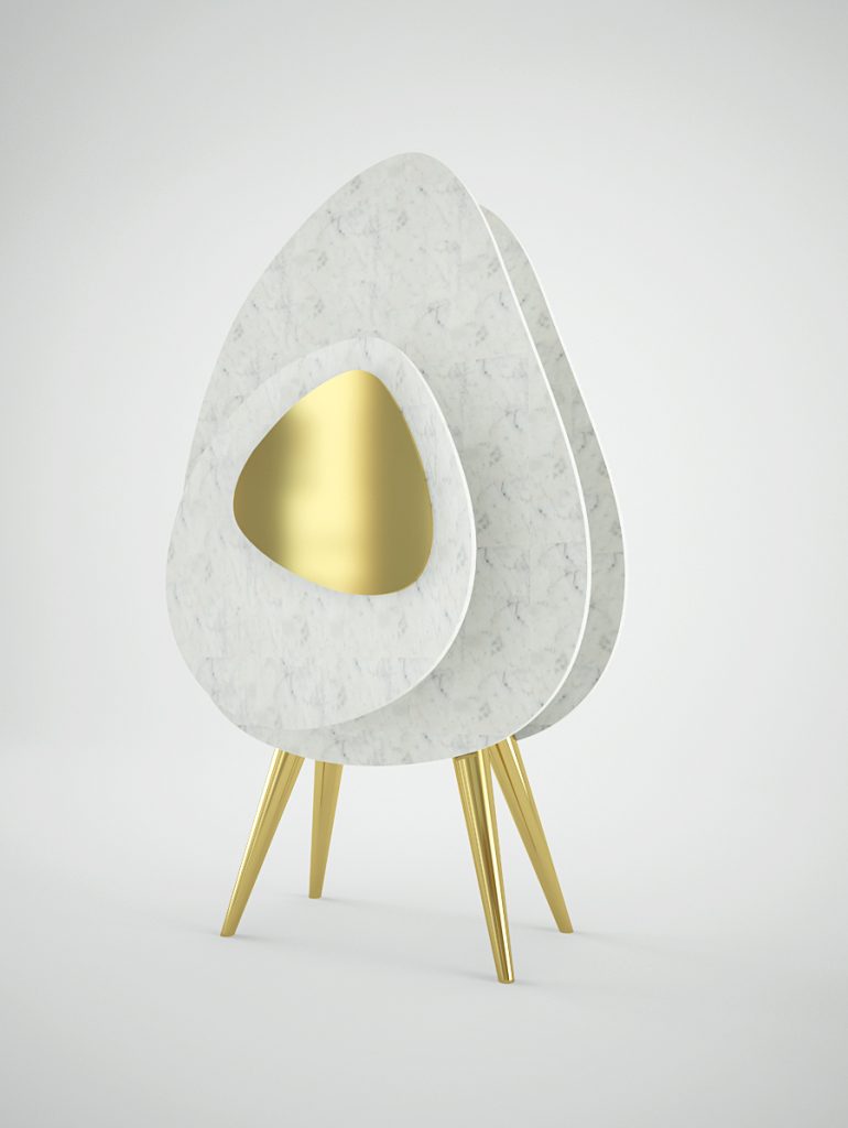 Loulwa Al Radwan The Hidden bookshelves in Carrara Marble and Brass